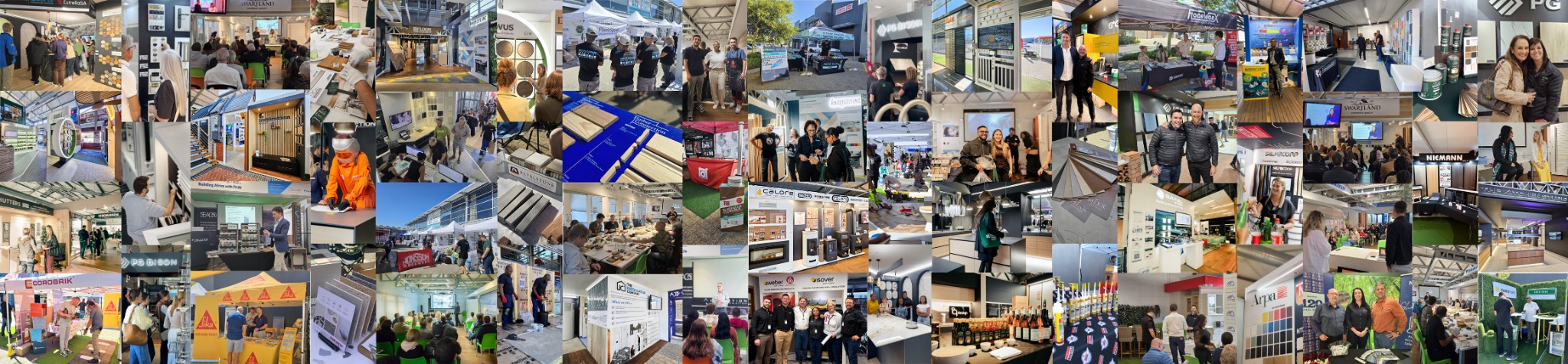 Collage of past Building Centre events: CPD talks, Expo Day stands, product demonstrations and networking