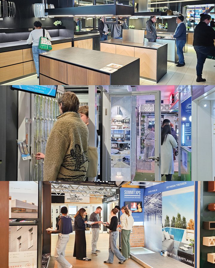 Visitors exploring kitchen, bathroom and building product displays